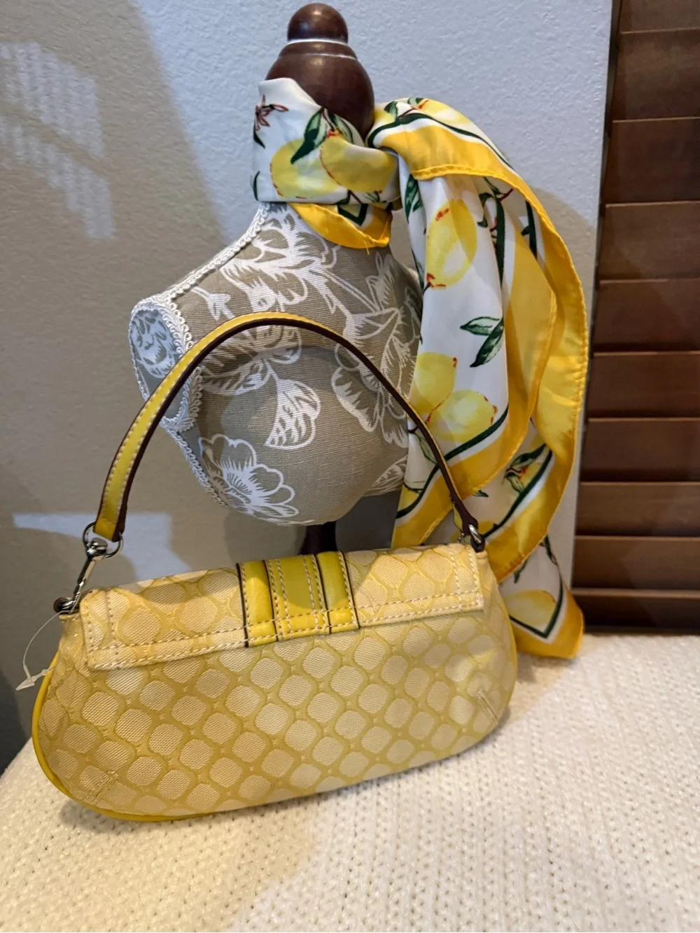 Nine West Yellow Patterned Buckle Shoulder Bag